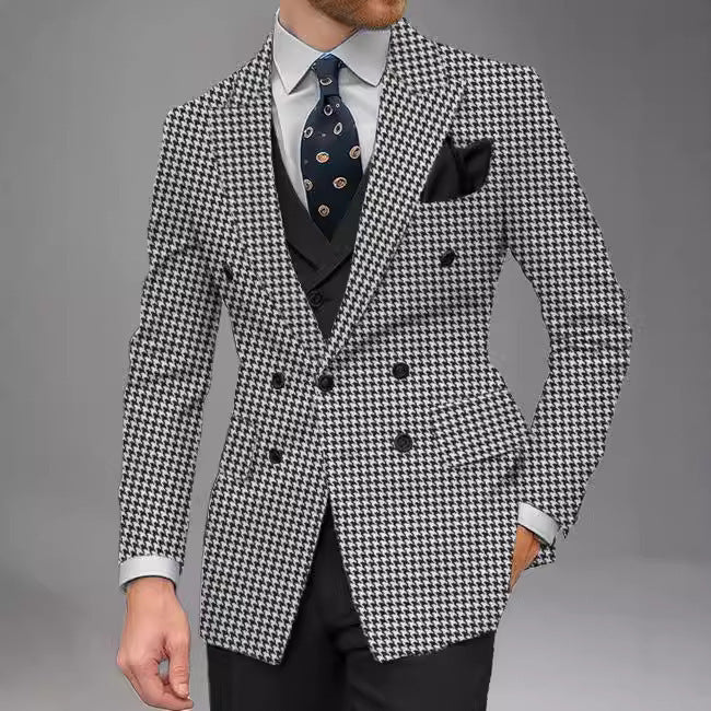 Herrer Dobbeltforet Businessblazer med elegant prikkemønster Stilla