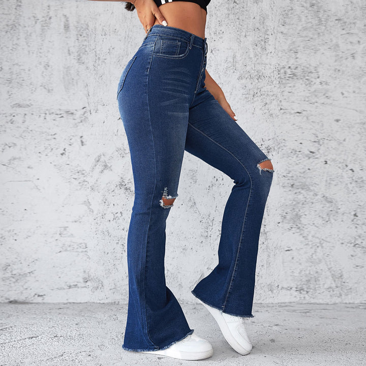 Dame Flared Jeans med høj talje og stilfulde rifte-detaljer Stilla