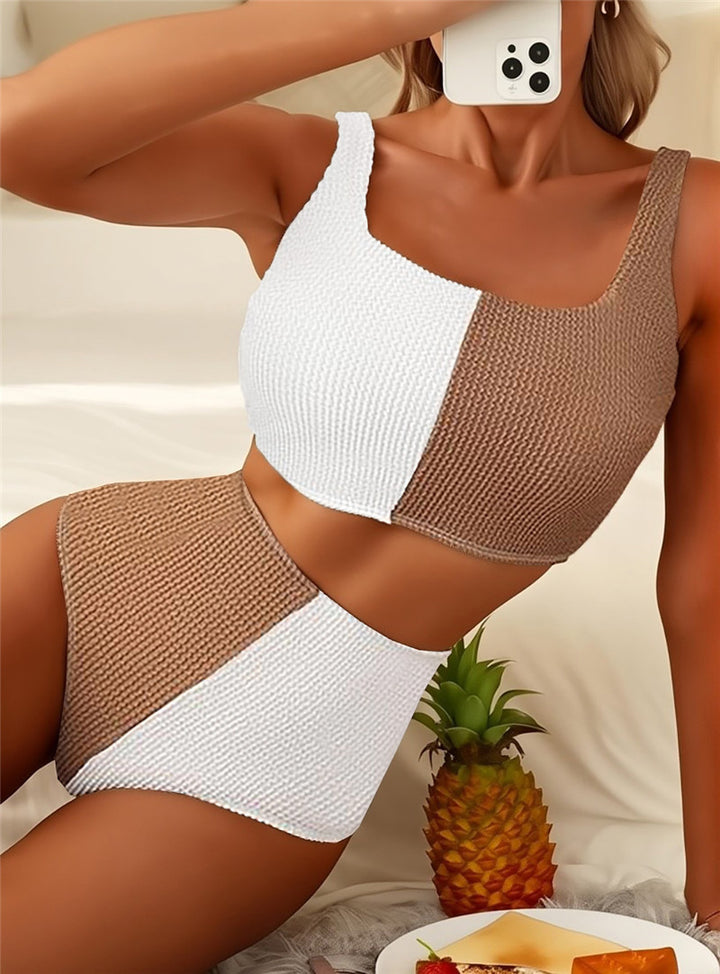 Dame Vintage Højskåret Bikinitop med Rib Struktur Stilla