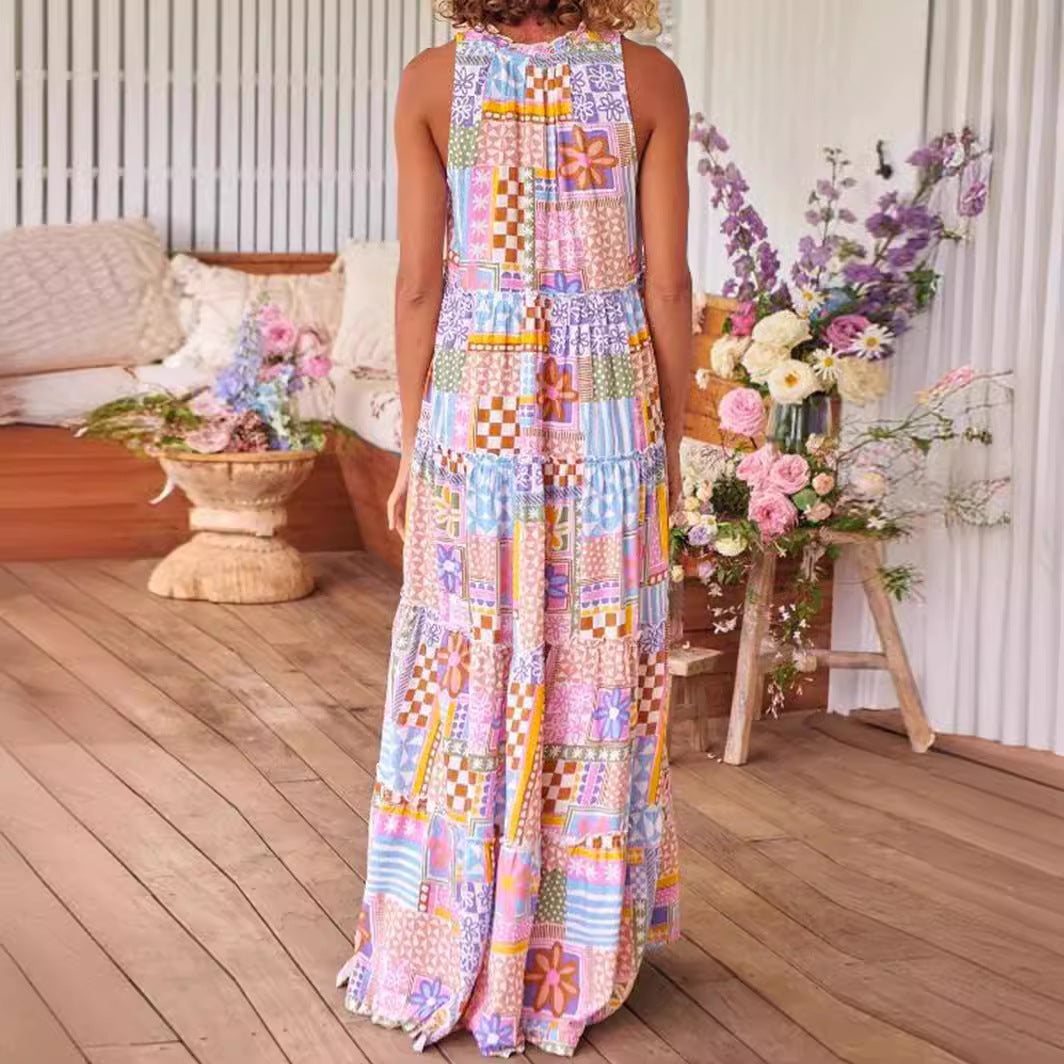 Dame Maxikjole med farverigt patchwork-design Stilla
