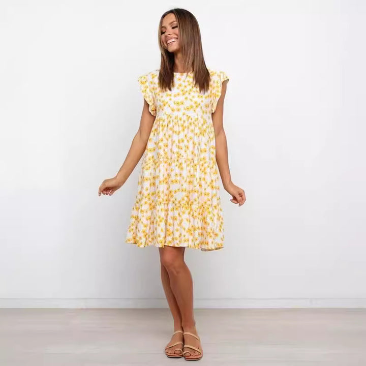 Femme Rynkede detaljer Floral A-Linje Kjole Stilla