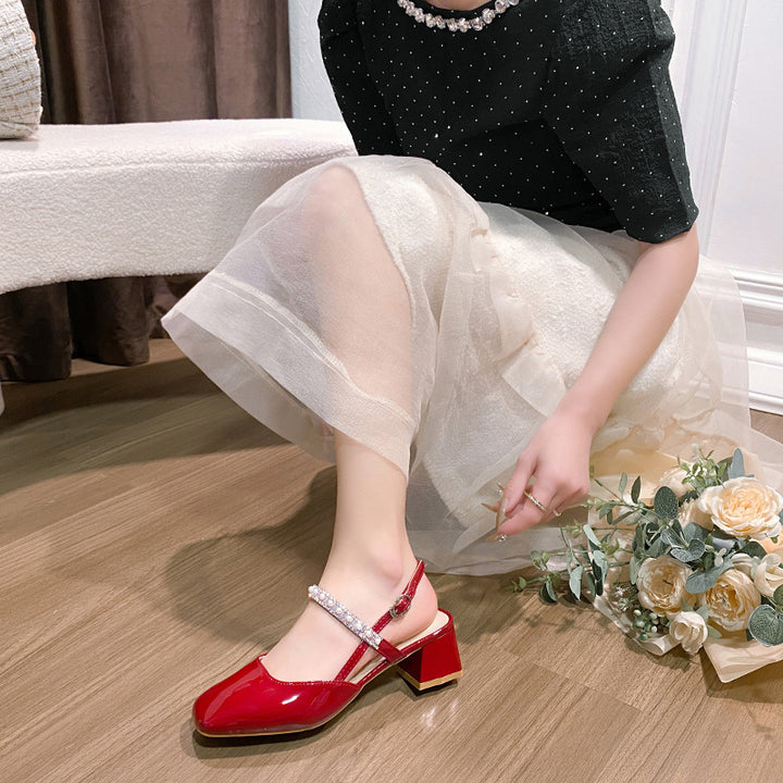 Femme Quadratzehen Slingback Hæle Mules med Perledetalje Stilla