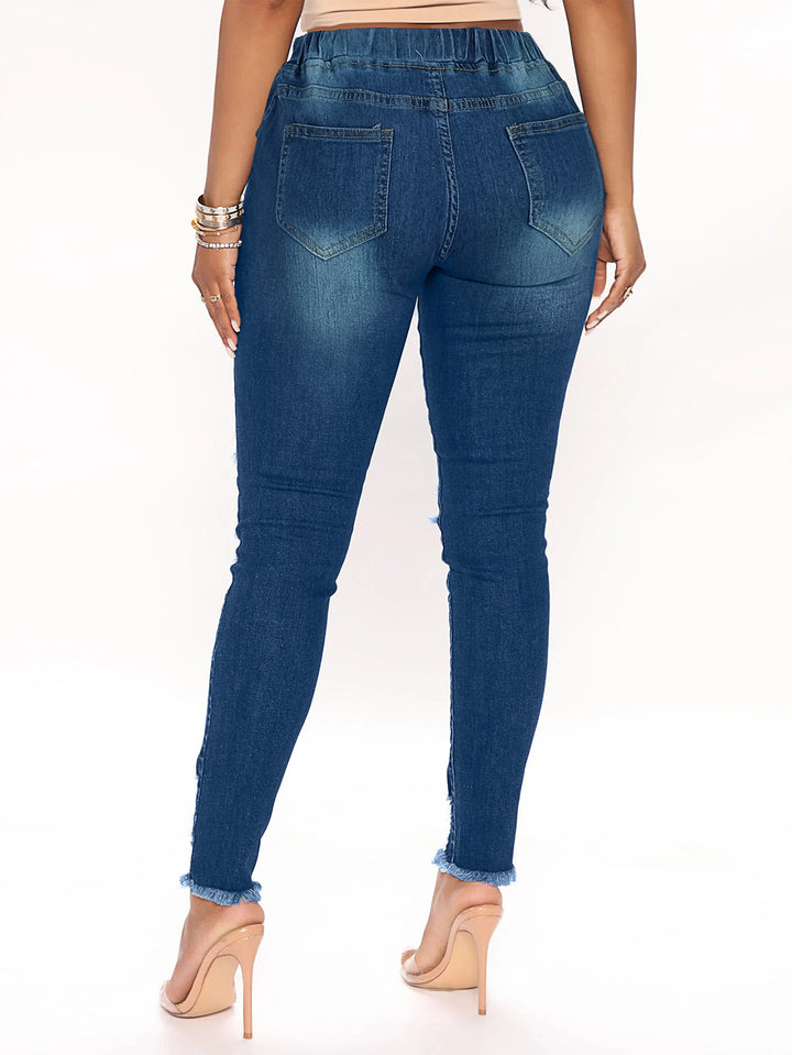 Dame fashionable destroyed jeans med komfortabelt gummibånd og afslappet snit Stilla