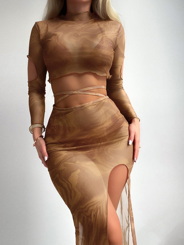Femme Cut-Out To-delt Nederdel Sæt med Gennemsigtige Detaljer Stilla