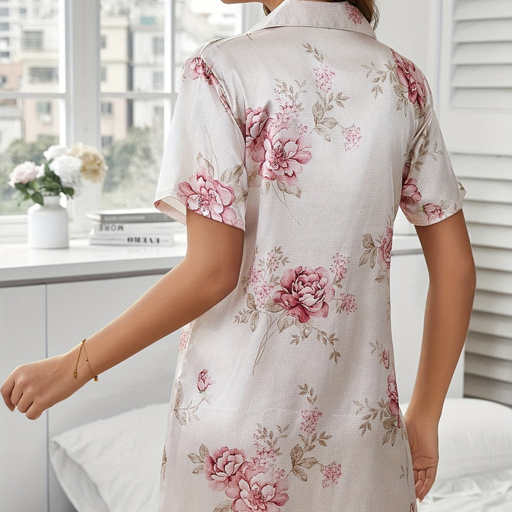 Femme Kortærmet Satin-Nattøj med blomsterdesign Stilla