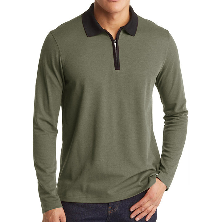 Herrer Sporty Langærmet Polo med Ståkrave og funktionel Lynlås Stilla