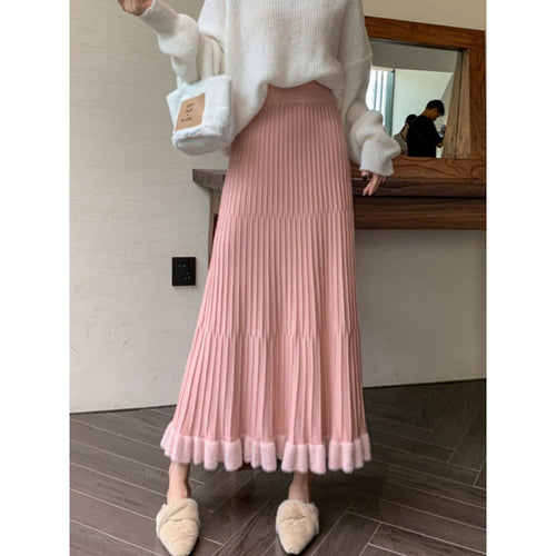 Kvinder Plisseret Midi Skirt med Voluminøs Kant og Elastisk Talje Stilla
