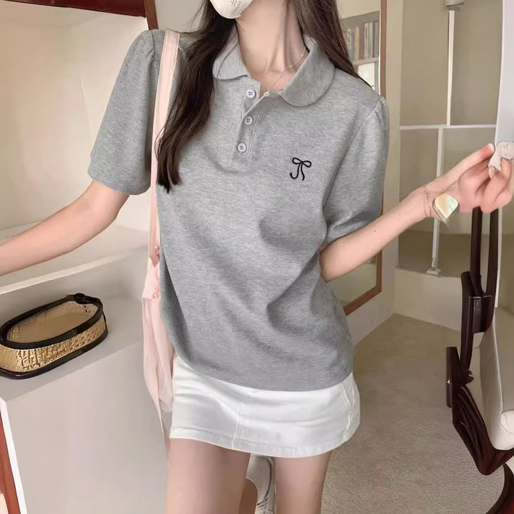 Dame Kortærmet Polo-Shirt med stilfulde Puffærmer Stilla