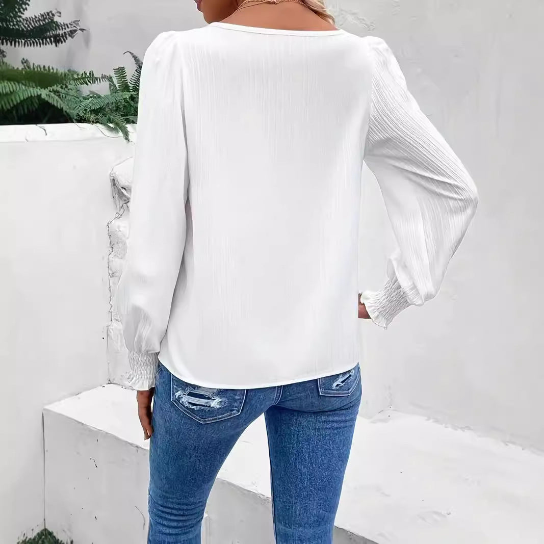 Damer elegant bluse med ribstruktur og puffærmer Stilla