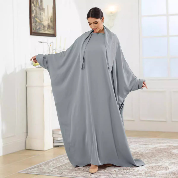 Dame Elegante Kaftan med lang snit og indsyet tørklæde Stilla