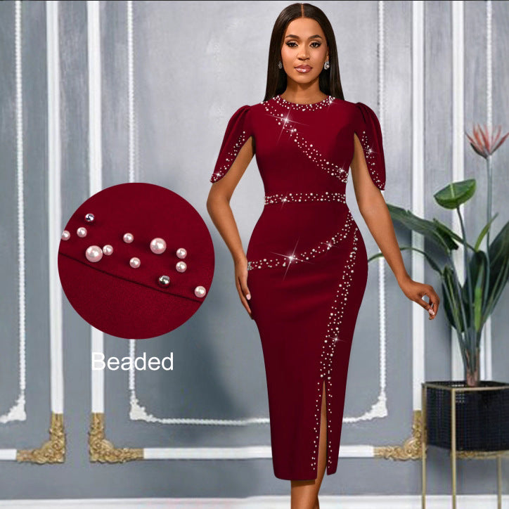 Damer Chic Glamour Kjole med asymmetrisk slidser og glitrende strass-detaljer Skovae
