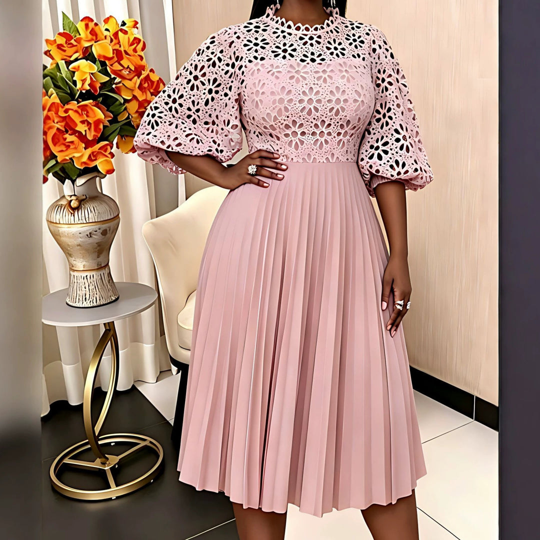 Damer elegant midikjole med spidstop og plisseret skirt Skovae