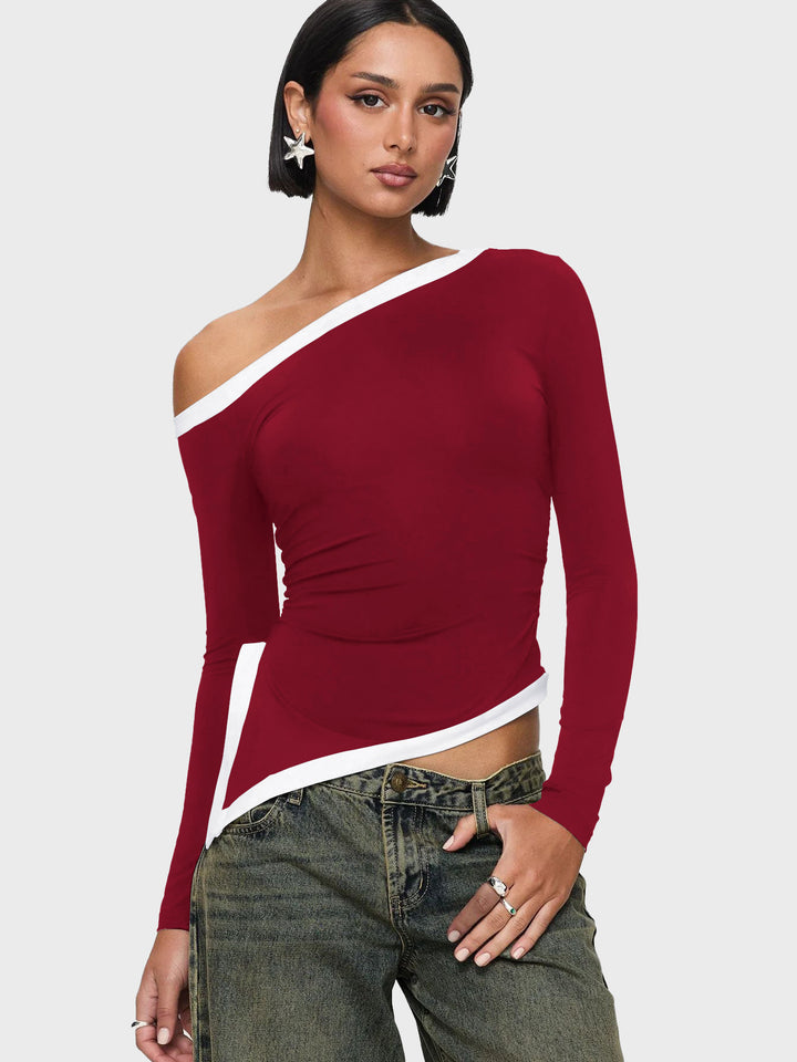 Dame asymmetrisk langærmet top med elegante cut-outs Stilla