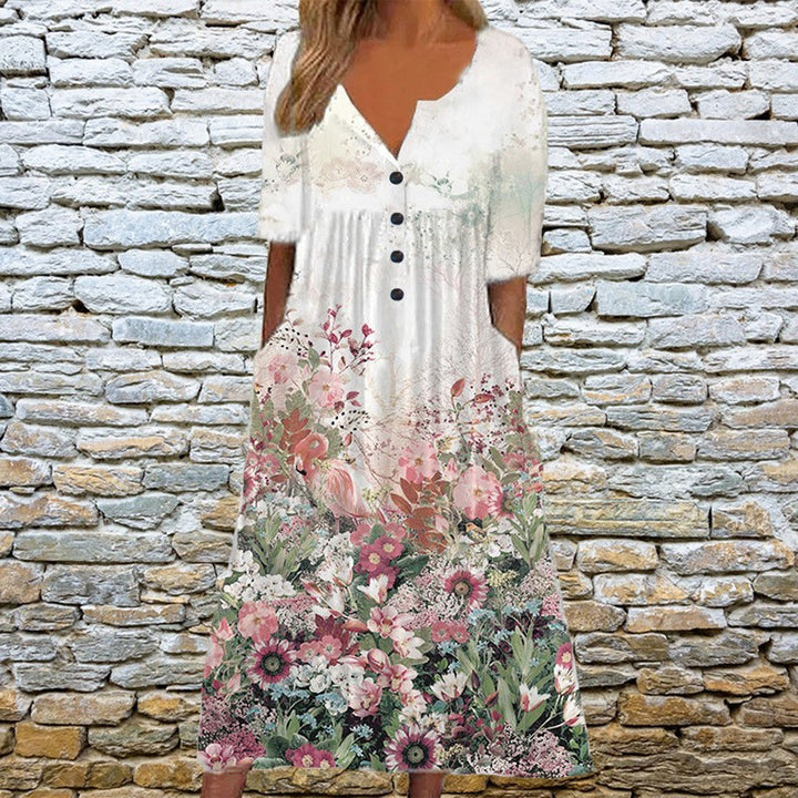 Dame sommerkjole i boho-stil med blomsterprint Stilla