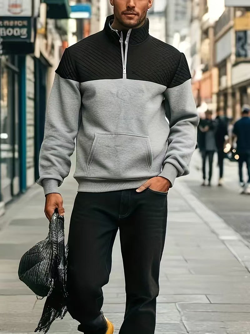 Herren nan skulderpanel-halvzip-sweatpullover med quiltet skulderparti og kengurulomme Skovae