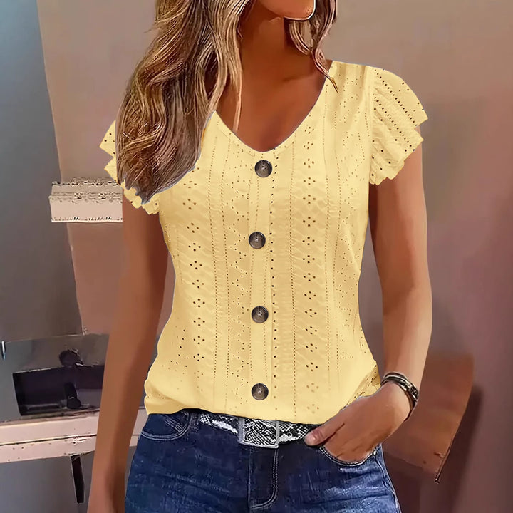 Dame elegant bluse med volangærme Stilla
