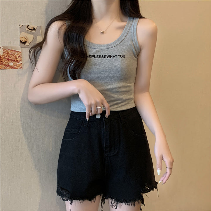 Femme ribbet bomulds tanktop med teksttryk Stilla