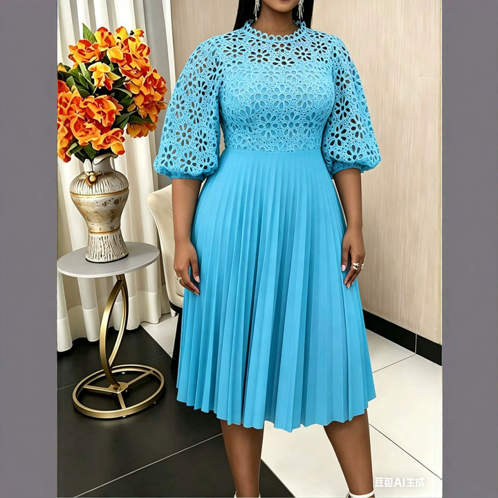 Damer elegant midikjole med spidstop og plisseret skirt Skovae
