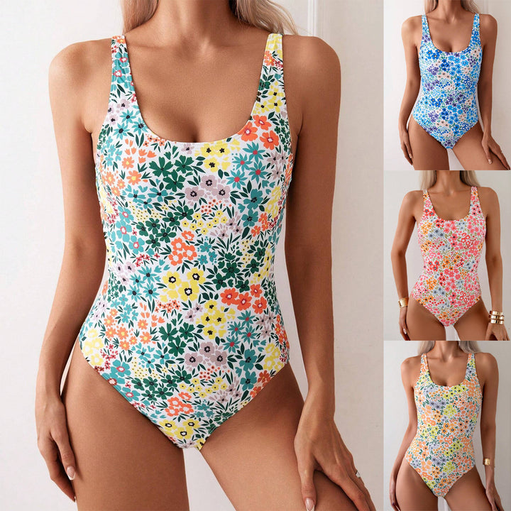 Dame ensartet badedragt med floralt design og sporty snit Stilla