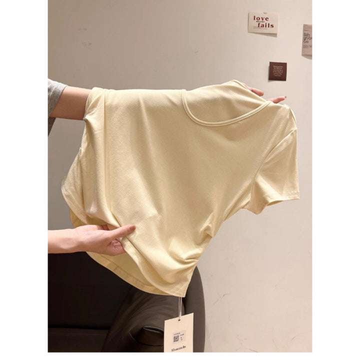 Femme Blødt V-hals Fritids T-shirt med rynkede sider Stilla