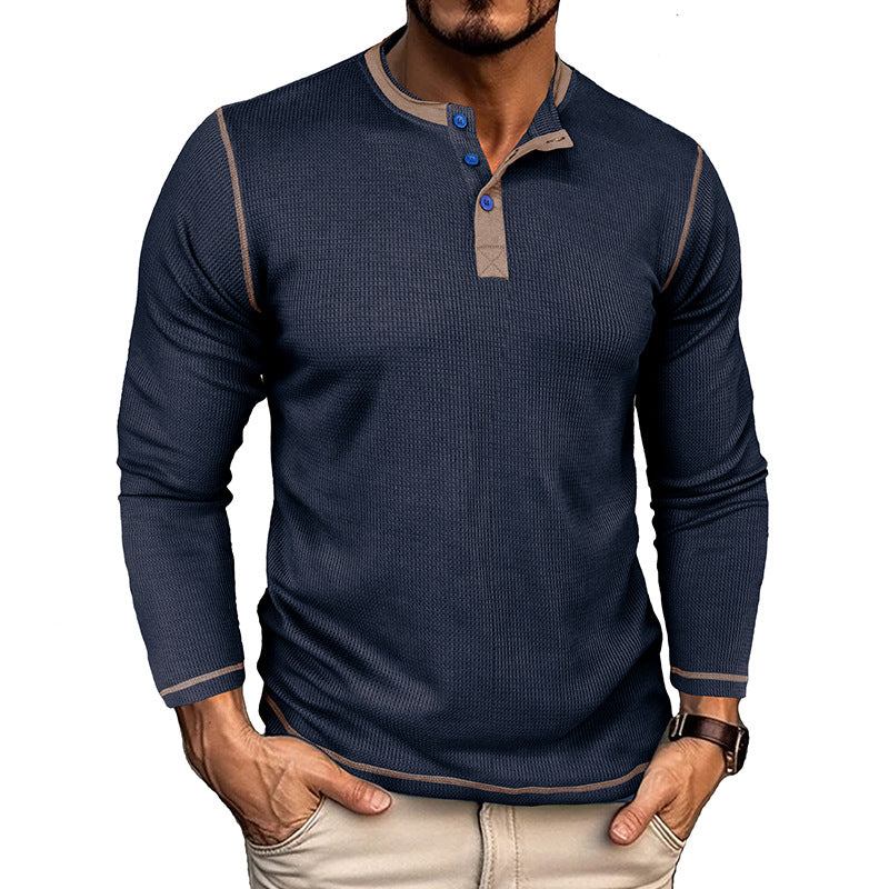 Herrer Langærmet Henley-shirt i åndbart bomuldsblandning med stilfuld kontrastkrave Stilla