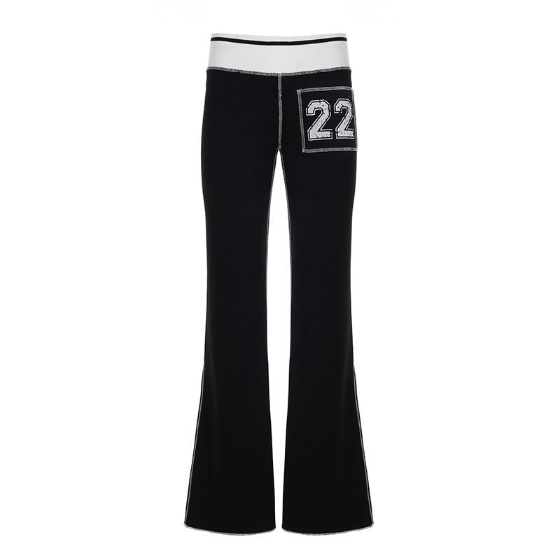 Dame Mode Bootcut-bukser med elastisk bund og sporty applikationer Skovae