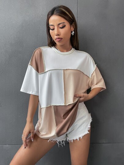Dame oversized T-Shirt med geometrisk farvemønster Stilla
