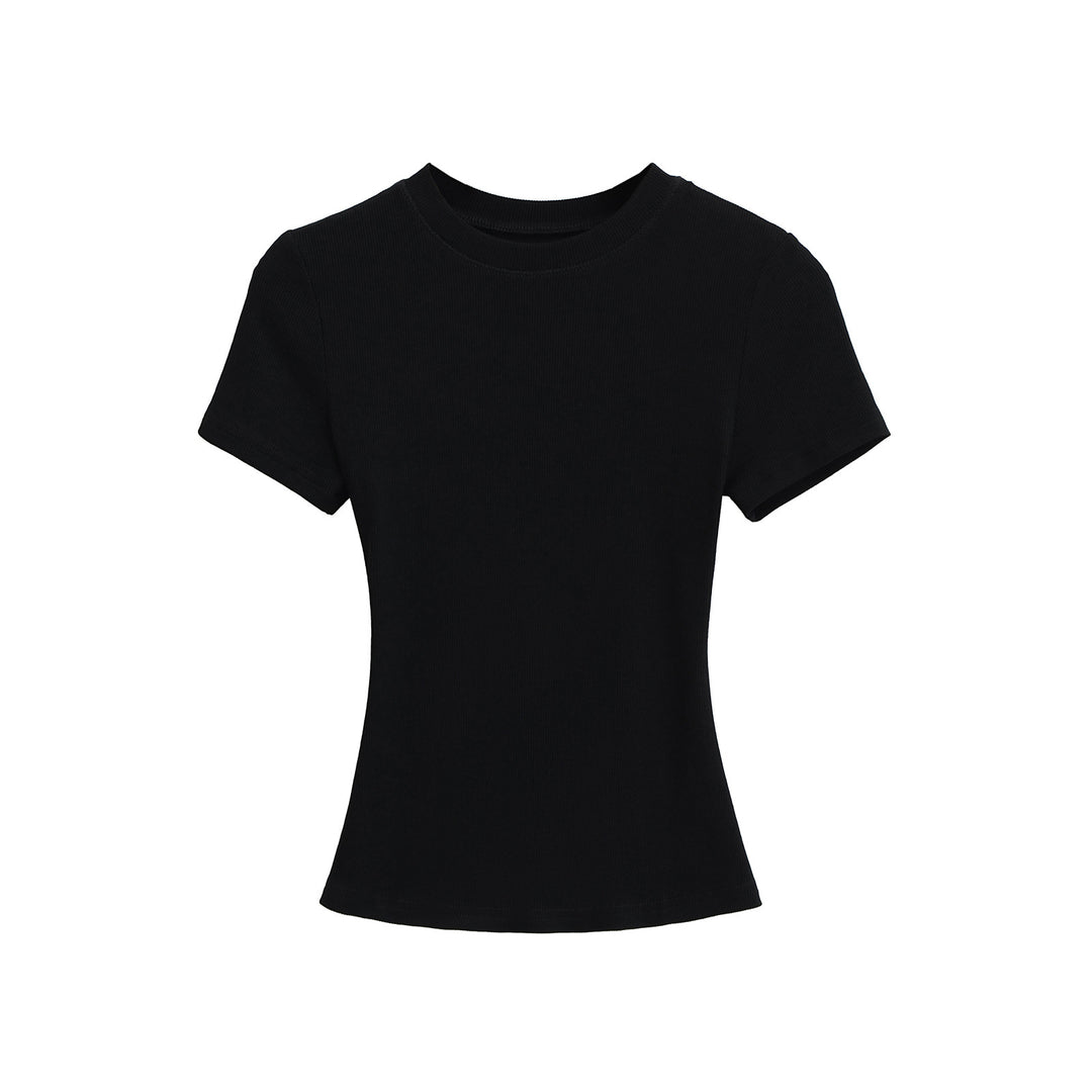 Dame Figurnær Kortærmet T-shirt lavet af højkvalitets ribmateriale med Rundhalset uddybning Stilla