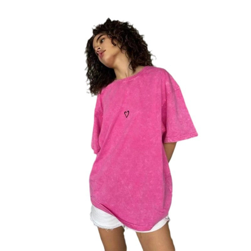 Dame Oversized T-Shirt med afslappet hjertemotiv og behagelig pasform Stilla