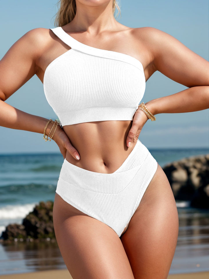 Dame høj talje bikini sæt med asymmetrisk top og struktureret tekstur Stilla