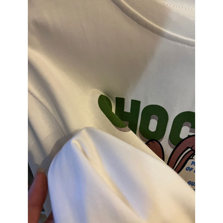 Dame T-shirt med kreativt cartoon-tryk og afslappet snit Stilla