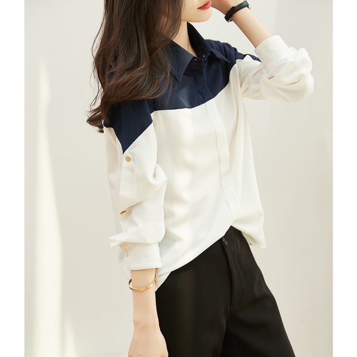 Kvindernes elegante bluse skjorte med farveblok design Stilla