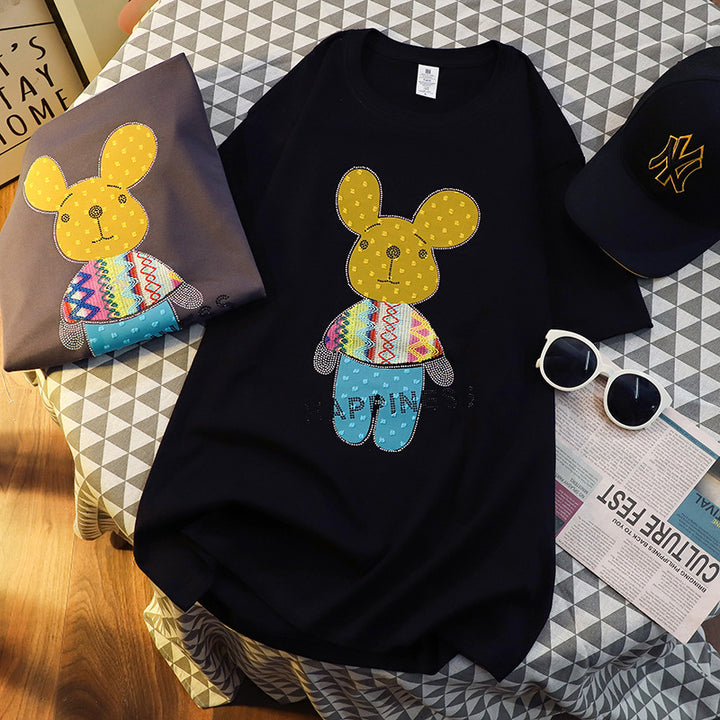 Dame T-shirt med legende dyremotiv og funklende accenter Stilla