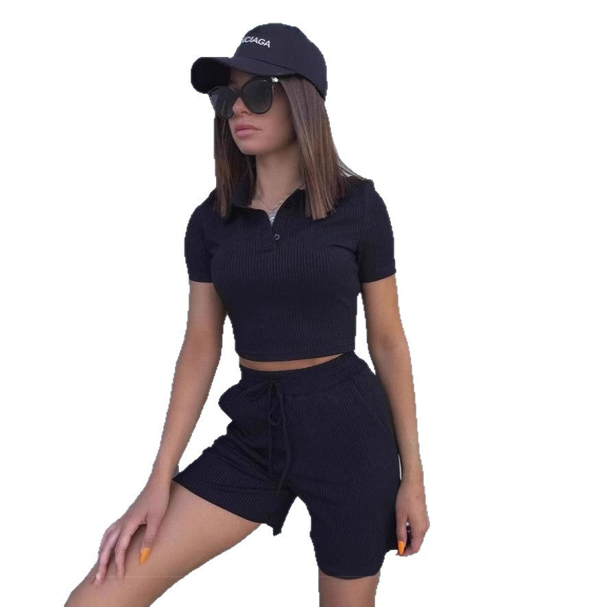 Dame Sporty Kortærmet Overdel og Højtaljede Shorts Sæt Stilla