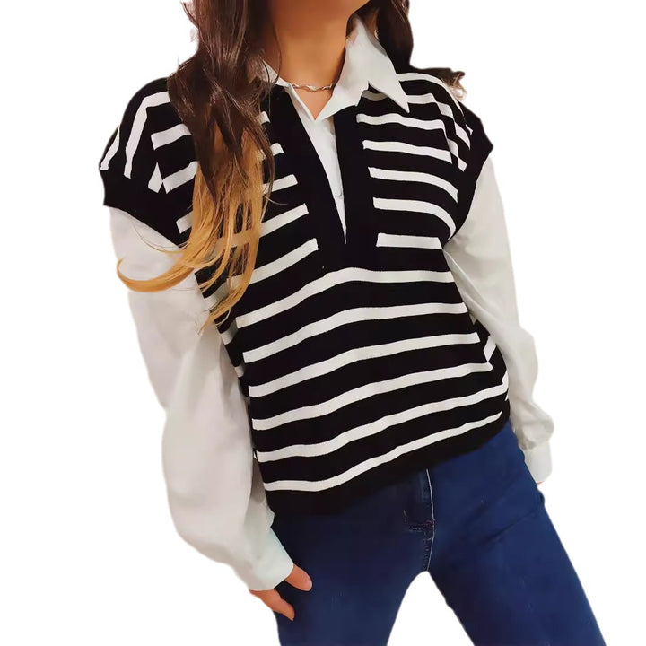 Kvinders fashionable strikket sweater med moderne snit og elegante pufærmer Stilla