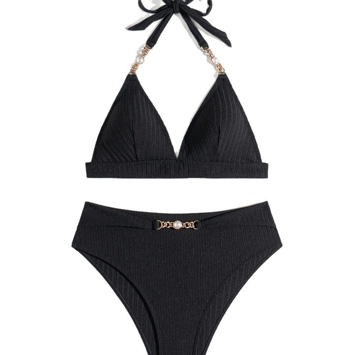 Dame trekant-bikini med elegant kæde-detalje og højtaljede trusser Stilla