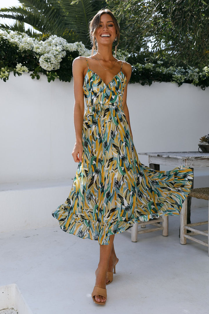 Dame Flydende Floral Maxi-Kjole med Justerbare Spaghettistropper Stilla