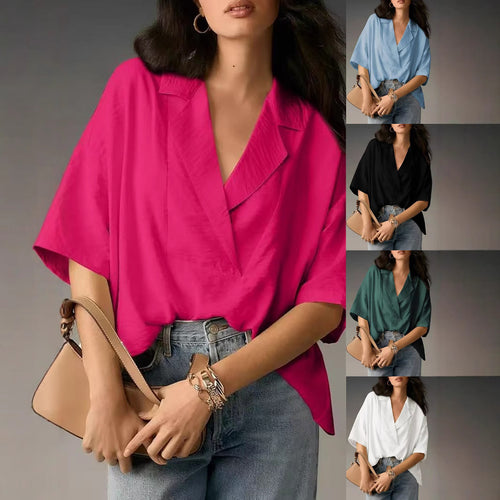 Dame afslappet oversized bluse med V-udskæring og afslappet pasform Stilla