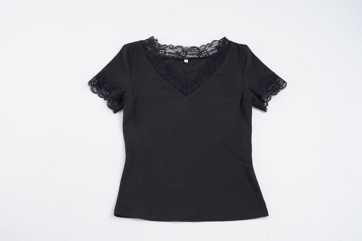Dame T-shirt med elegant spidsbesætning Skovae