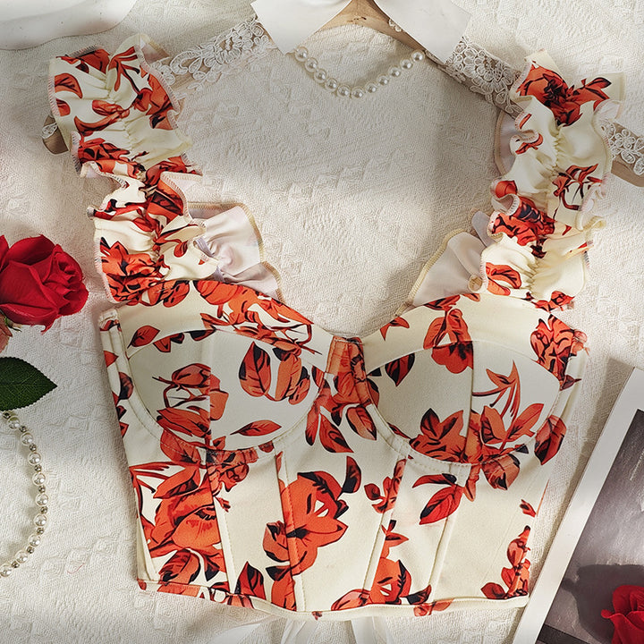 Dame Bustier i romantisk floral design med ruffled detaljer Stilla