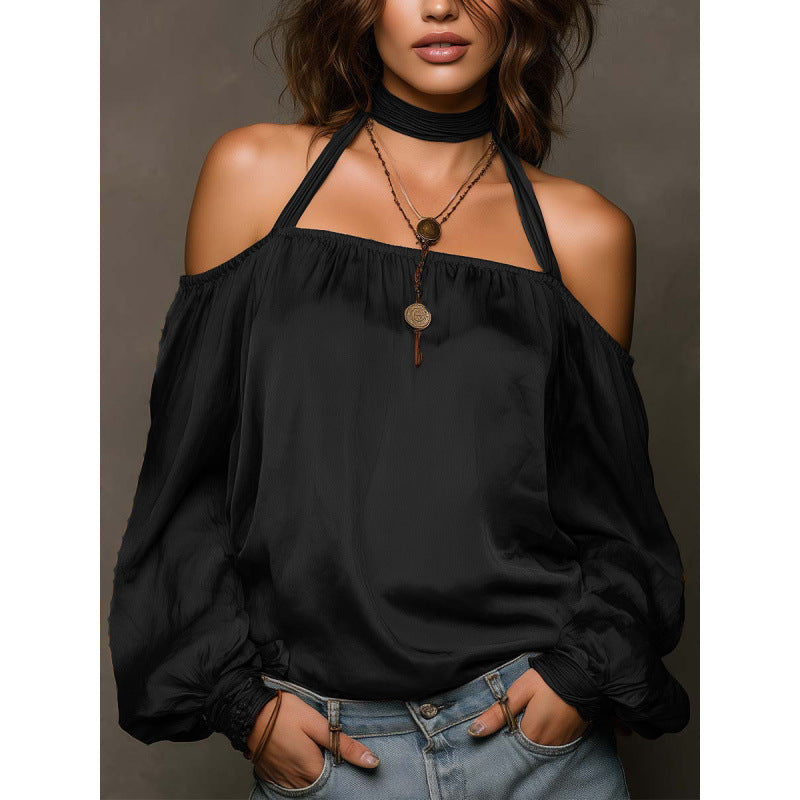 Damer Off-Shoulder Bluse med voluminøse ærmer og Choker Skovae