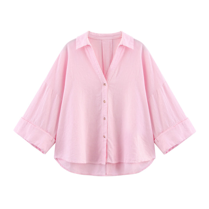 Dame Relaxed Fit Button-Up Bluse med klokkeærmer Stilla