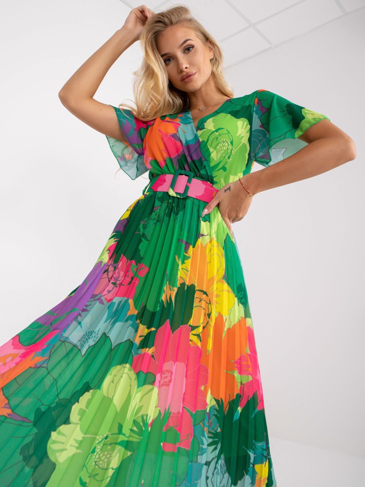 Femme Tropical Print A-linje Maxikjole med V-hals og flydende ærmer Stilla