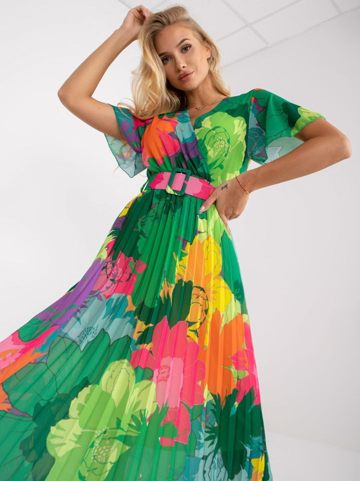 Femme Tropical Print A-linje Maxikjole med V-hals og flydende ærmer Stilla