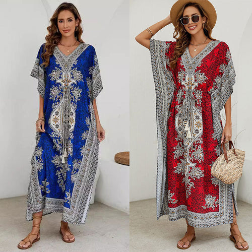 Dame Kaftan-kjole i Boho-stil med raffinerede mønstre og sidelæg Stilla