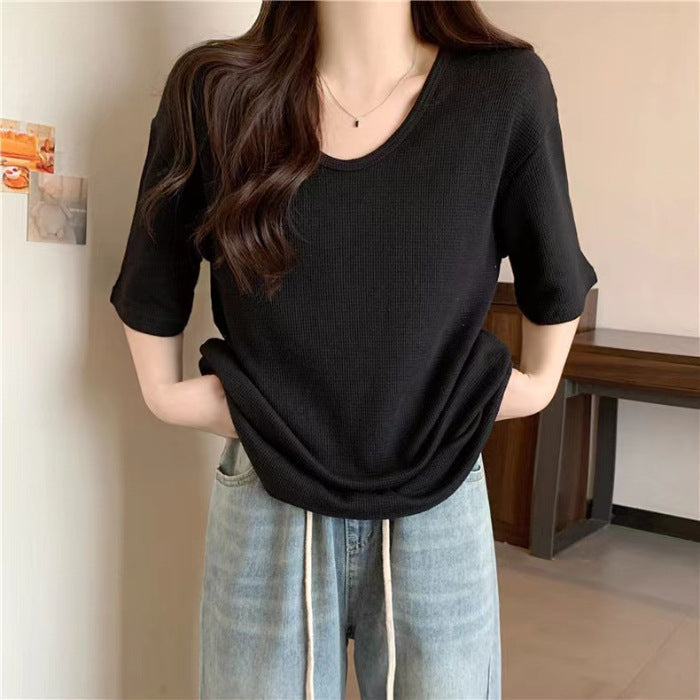Dame Relaxed Fit Vaffelstrik T-Shirt Stilla