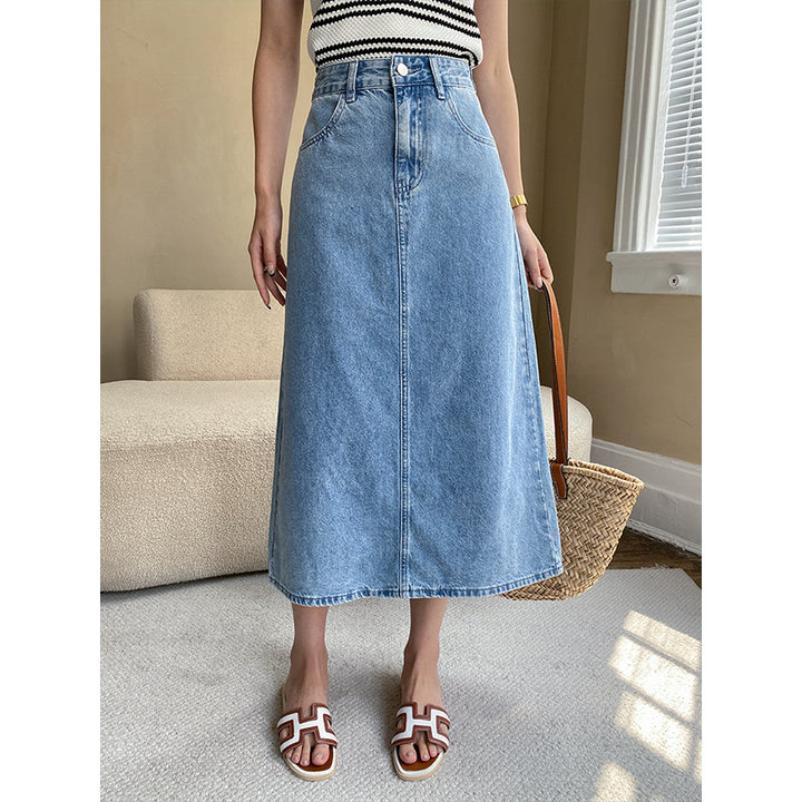 Damer Elegant Lang Denim Nederdel Stilla