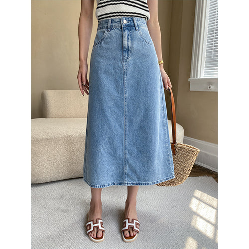 Damer Elegant Lang Denim Nederdel Stilla