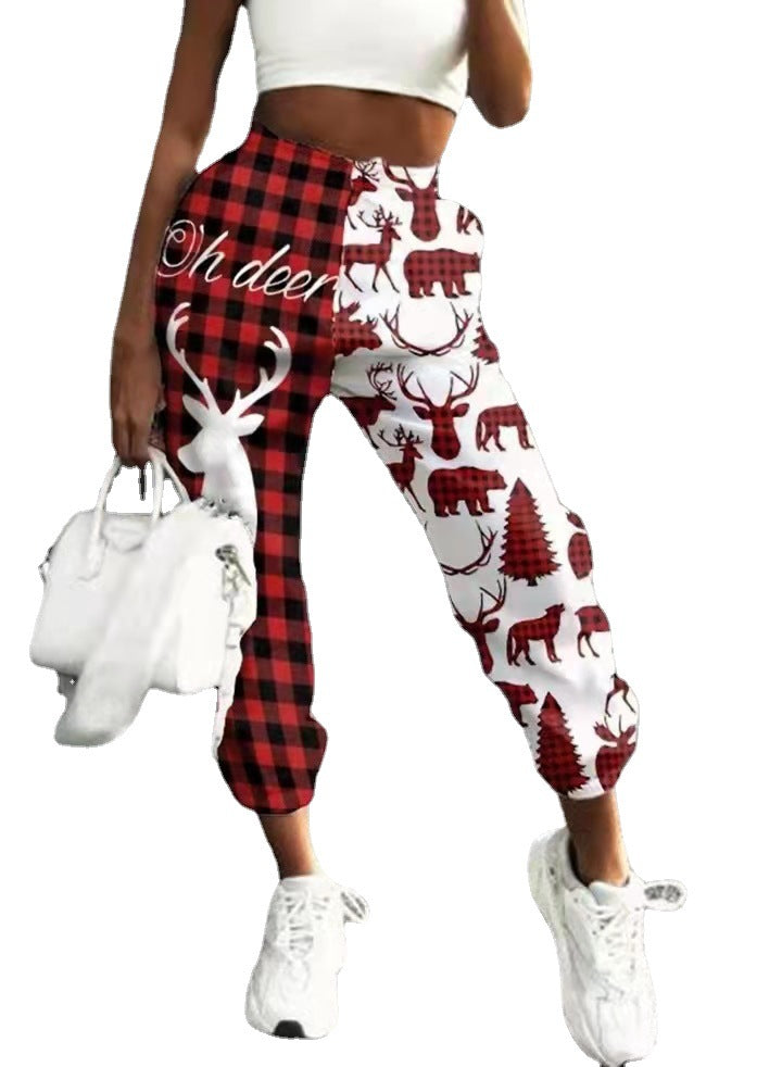 Dame kreative sweatpants med festligt motiv og kontrasterende design Stilla