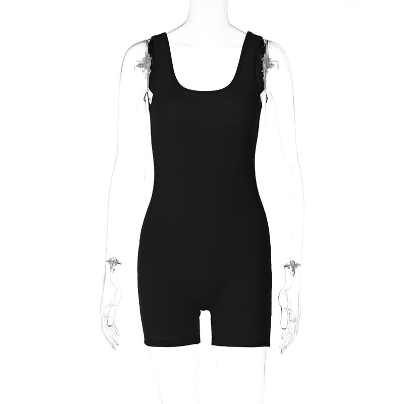 Dame Sporty Kort Overall med ribbet design og flade stropper Stilla